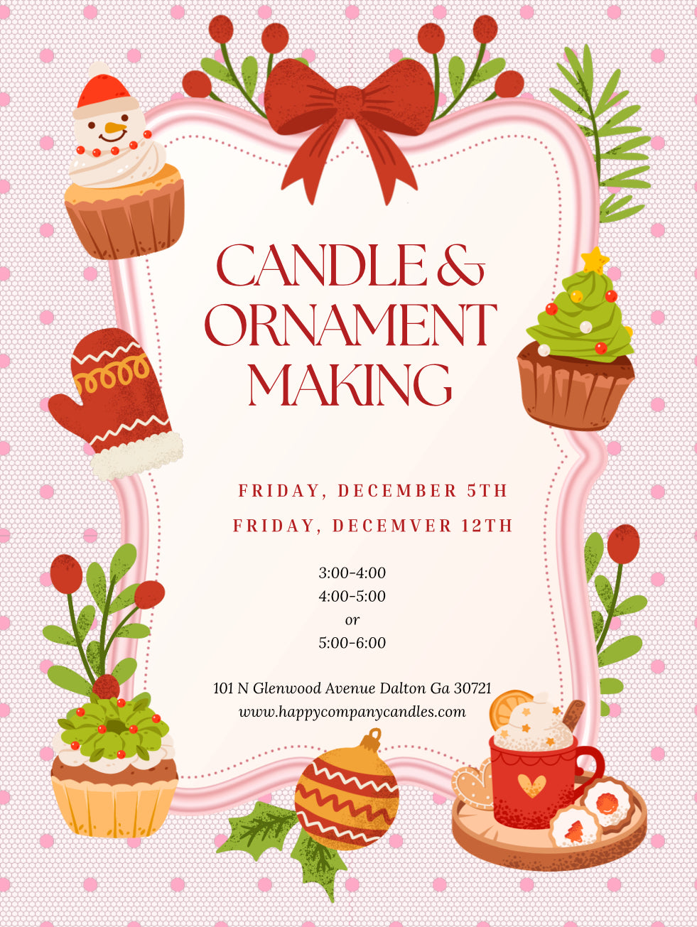Candle & Ornament Making (*please remember quantity selected means the number of people participating*)