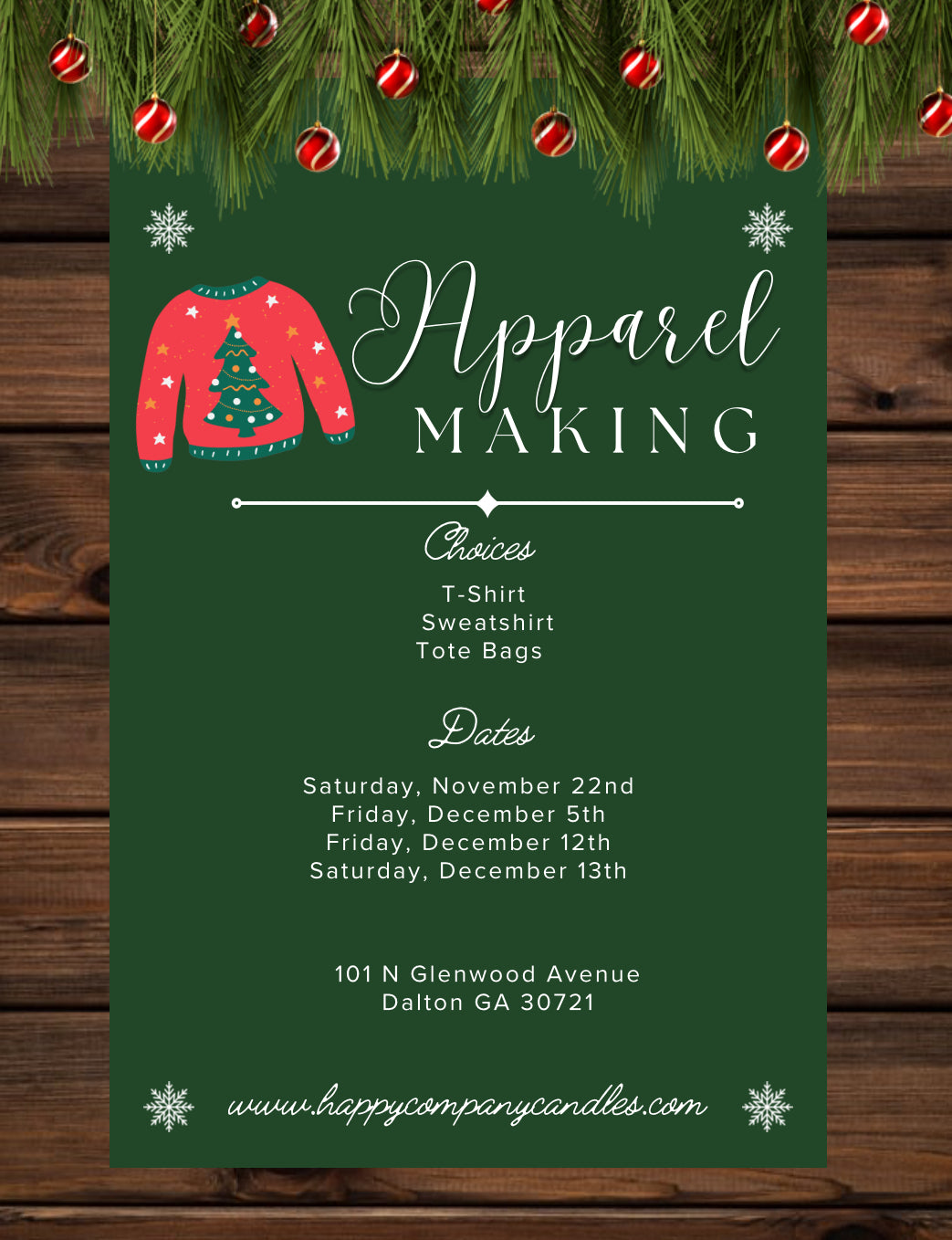 Candle & Ornament Making (*please remember quantity selected means the number of people participating*)