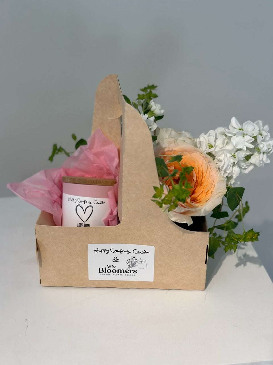 Flower & Candle Bundle with Late Bloomers Florals & Happy Company Candles