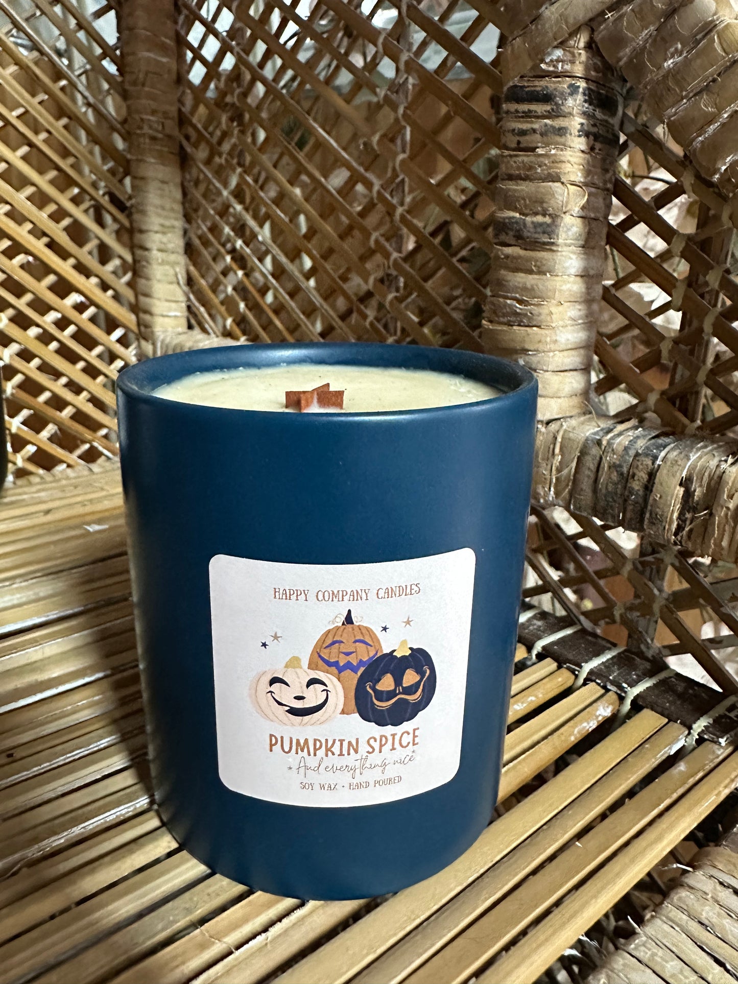 Navy Ceramic Jar (15 oz)—Pumpkin Spice & Everything Nice Scent (Notes of Pumpkin & Cloves)