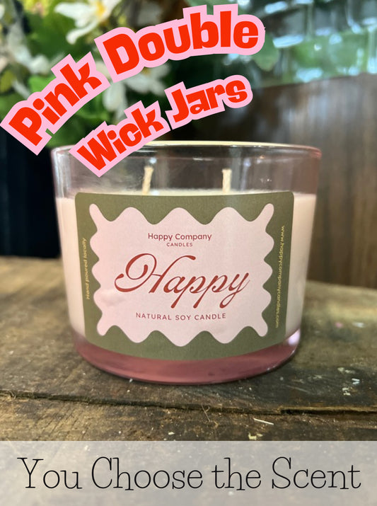 Pink Double Wick Happy Jar