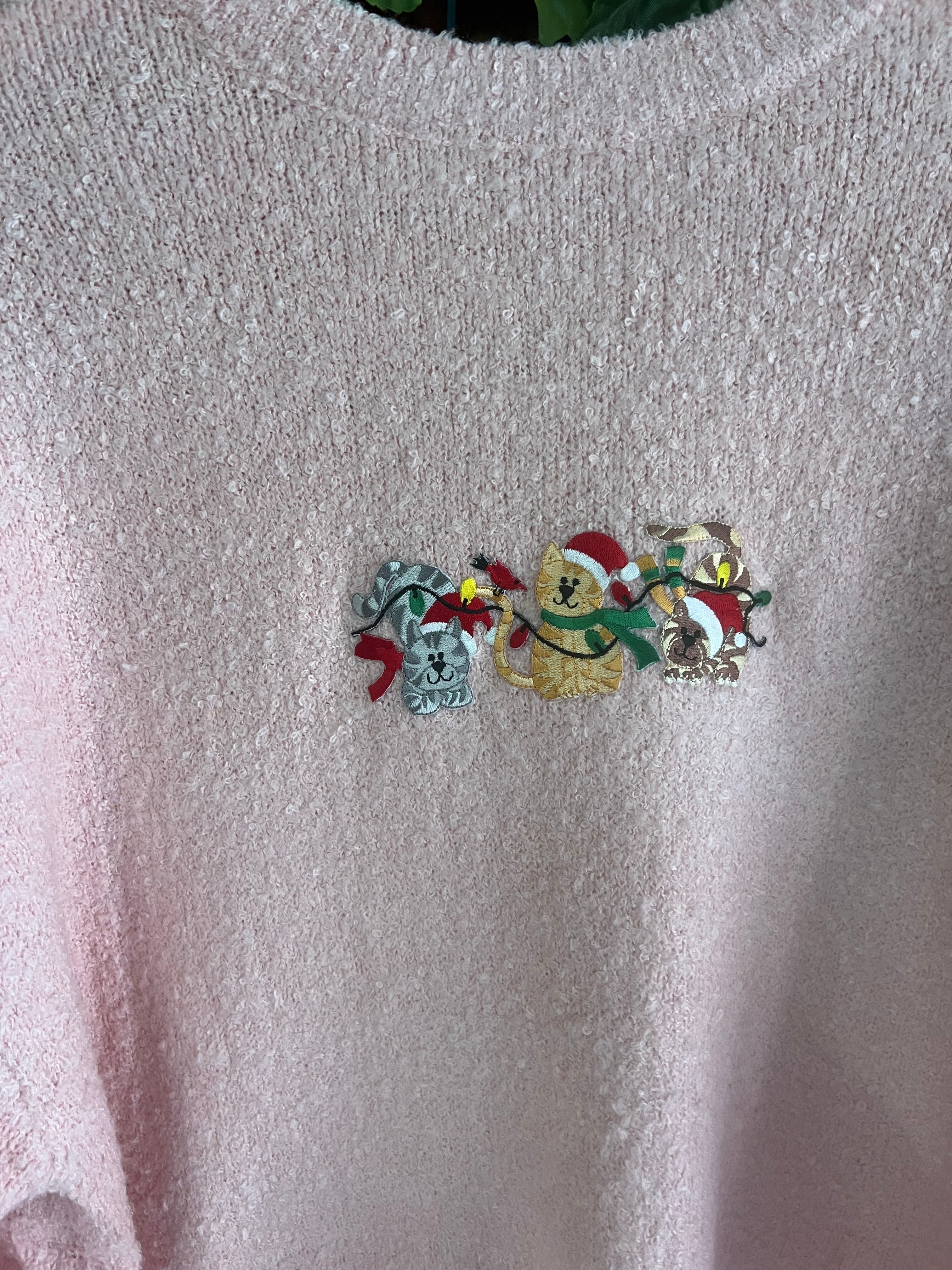 Adult Sweater with Christmas Kitty Trio