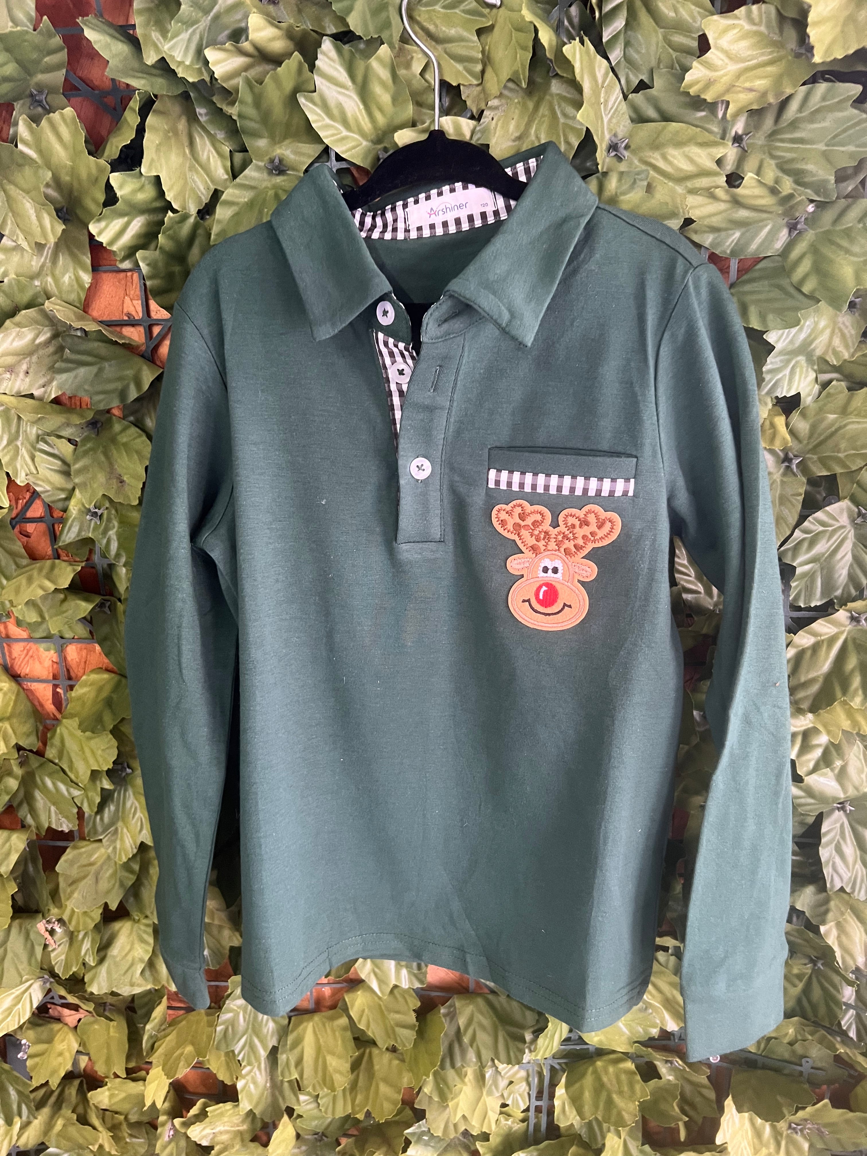 Reindeer Collared Shirt Long Sleeve