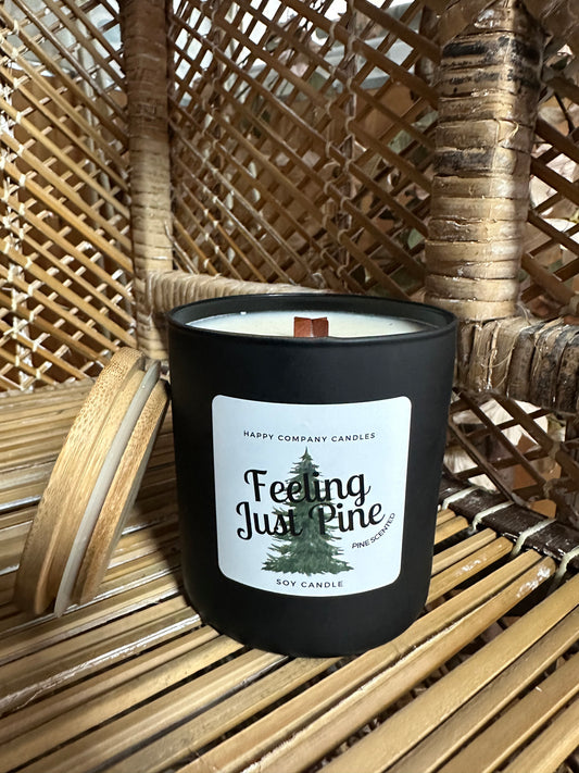 Black Ceramic Jar with Bamboo Lid (10 oz)—Feeling Just Pine Scent (Notes of Pine Trees)