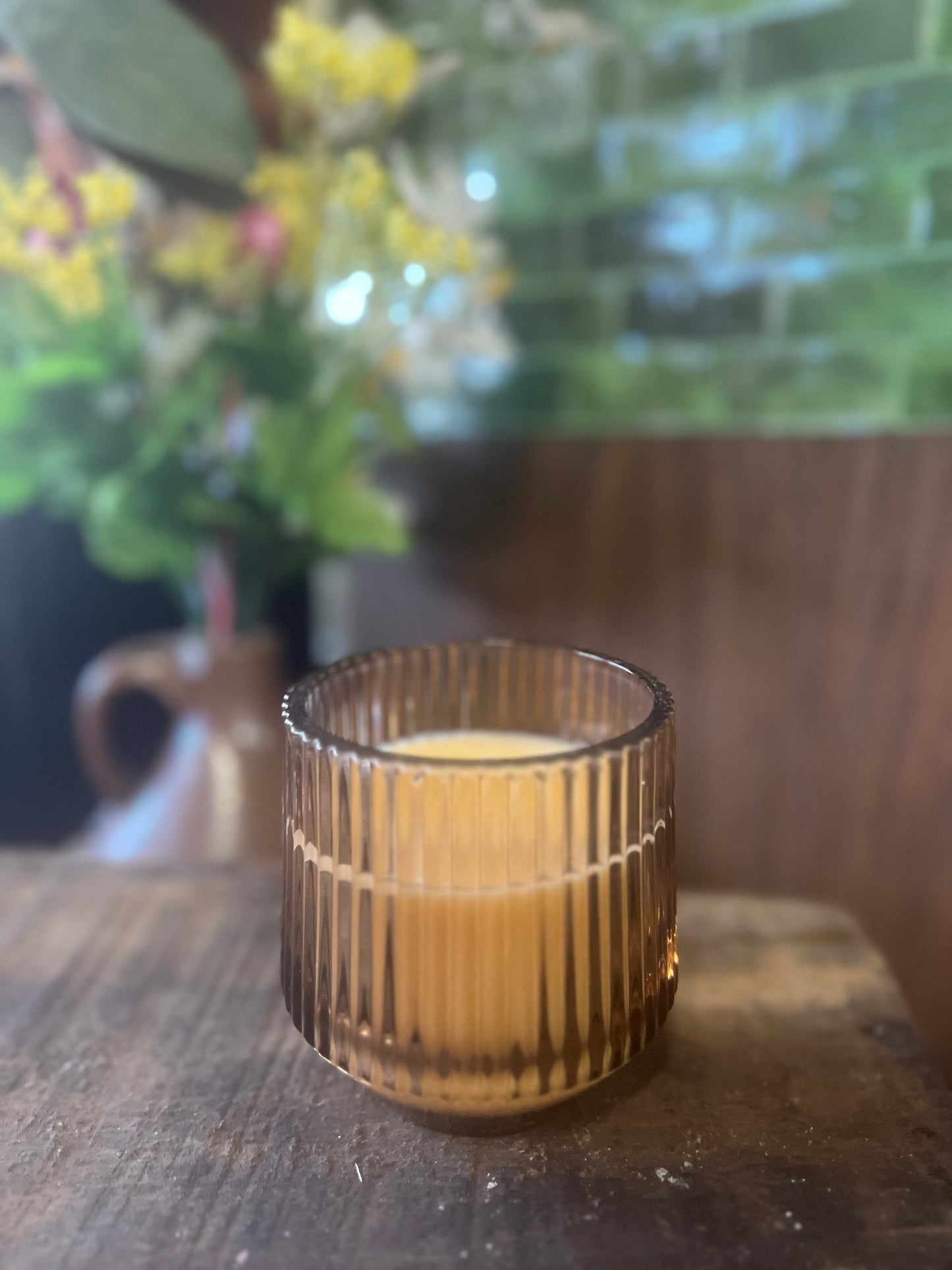 Brown Ribbed Candle