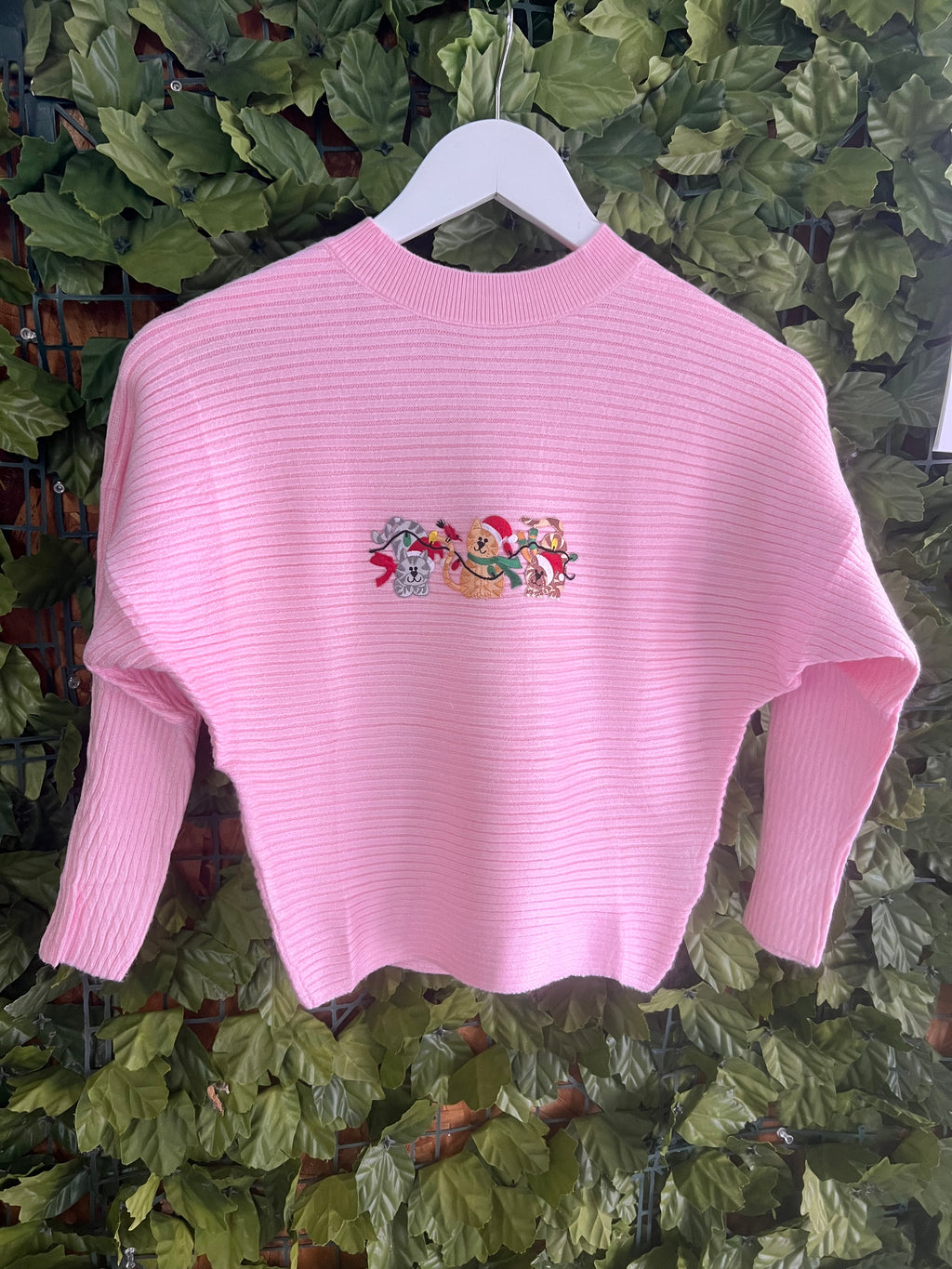 Girls Sweater with Christmas Kitty Trio