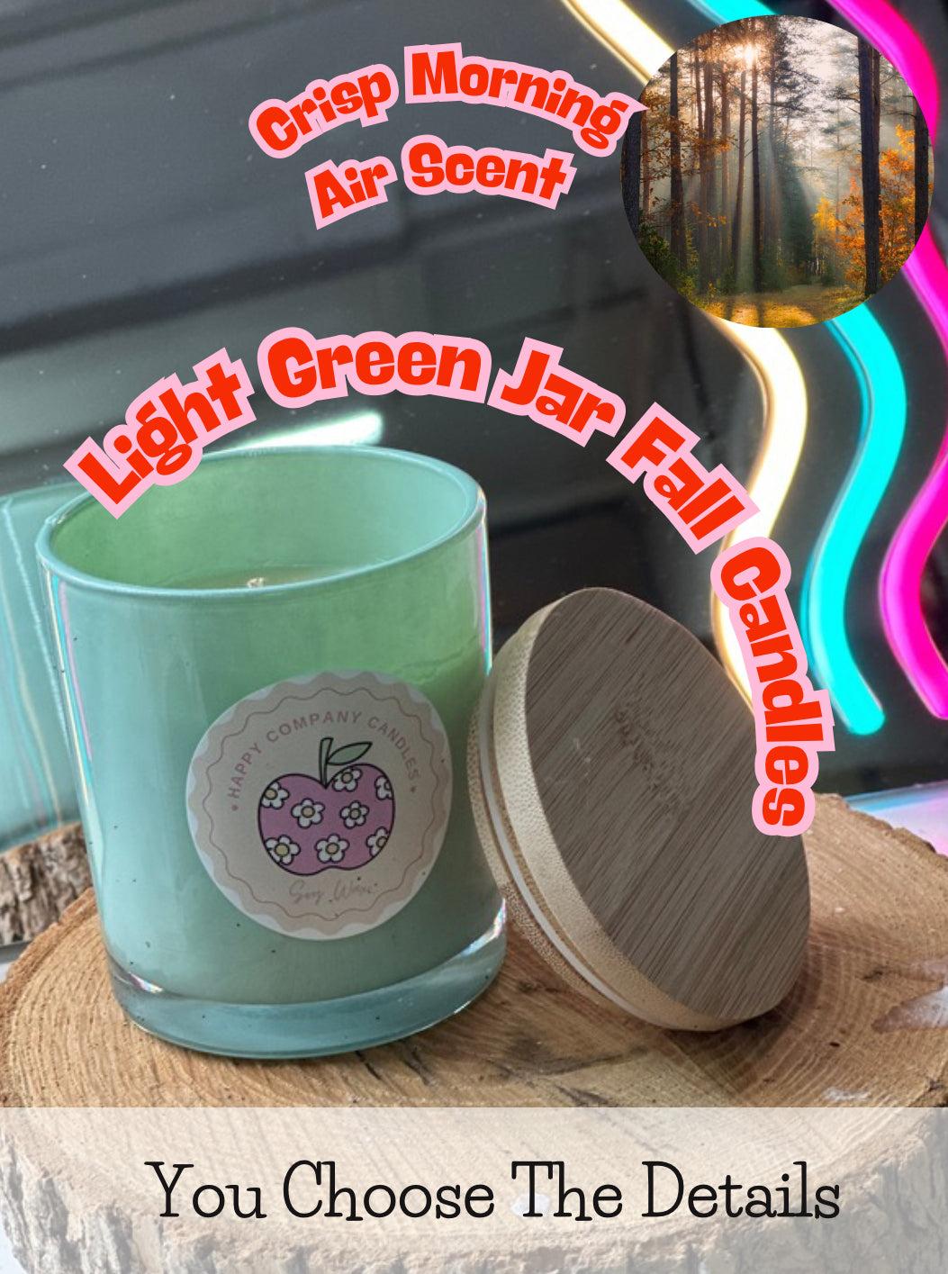 Light GreenJar with Bamboo Lid  Fall Scents (Choose details below)