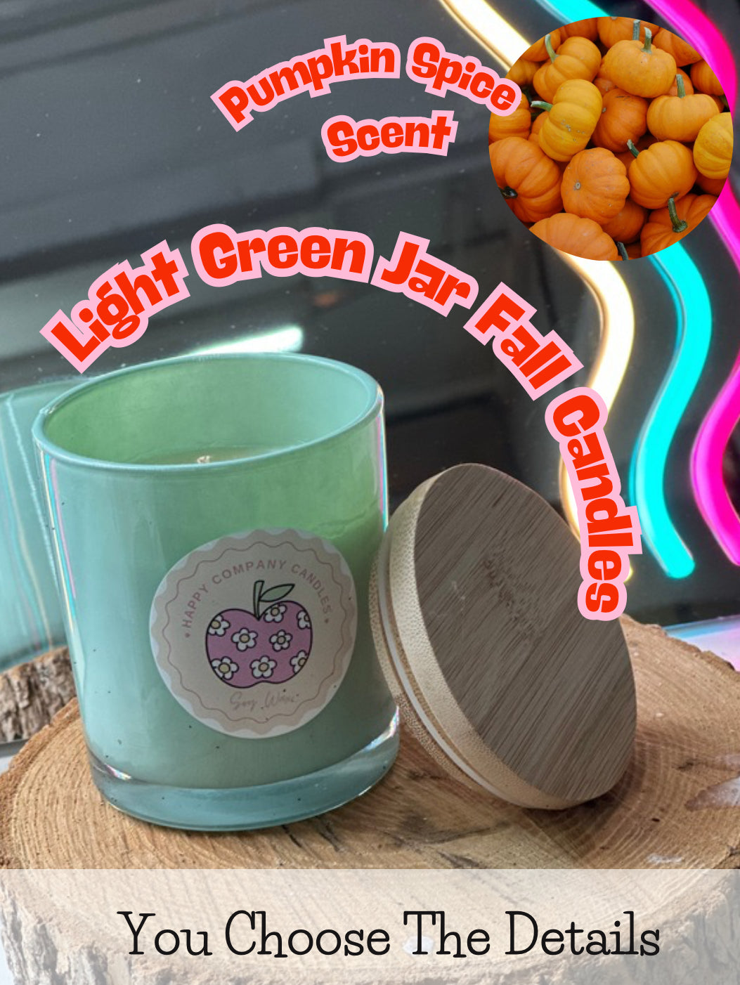 Light GreenJar with Bamboo Lid  Fall Scents (Choose details below)