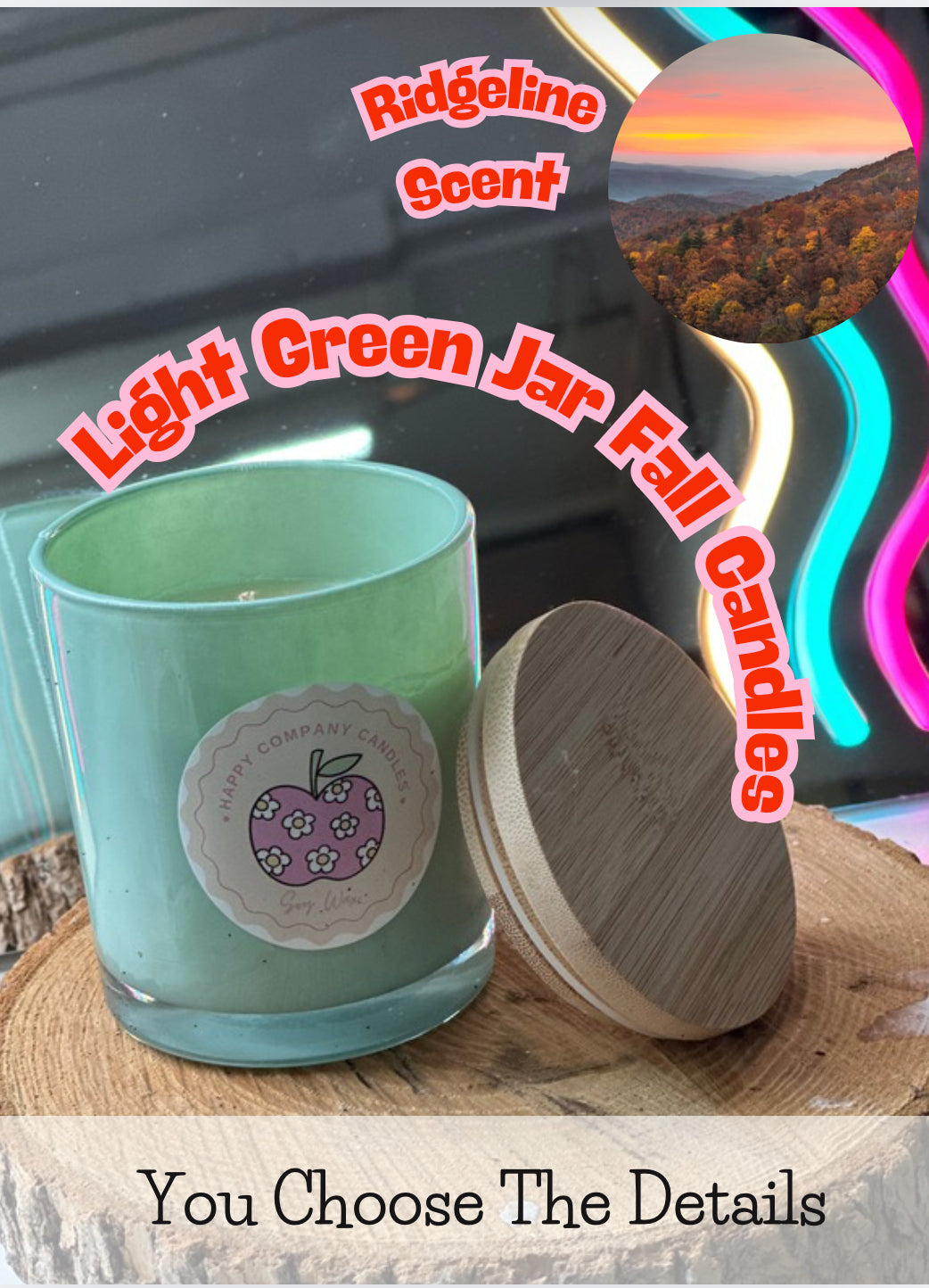 Light GreenJar with Bamboo Lid  Fall Scents (Choose details below)