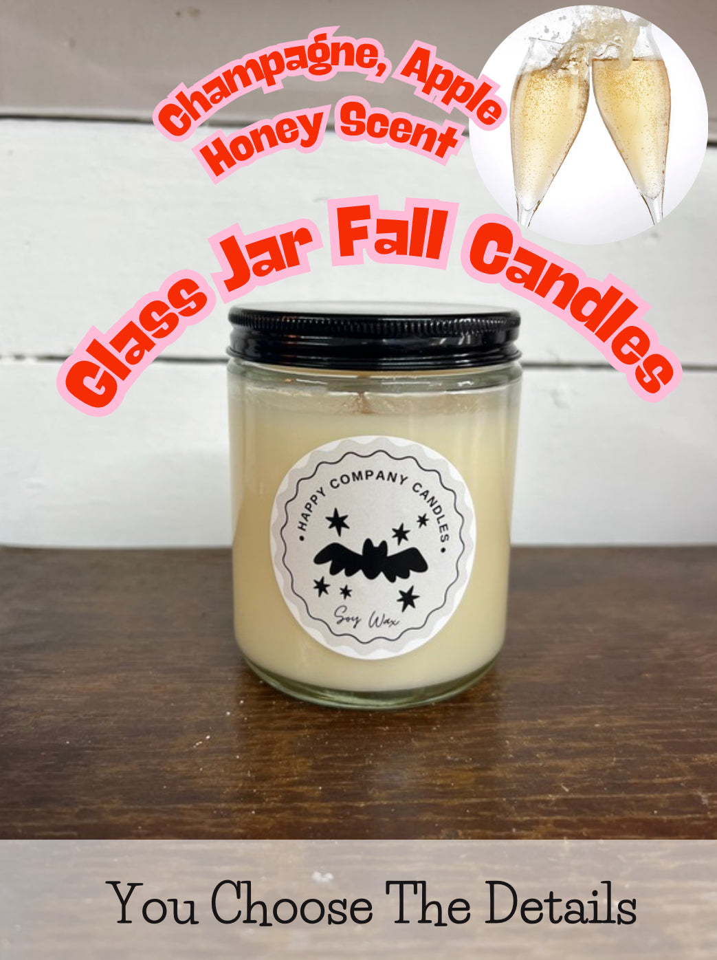 Glass Jar with Black Lid  Fall Scents (Choose details below)