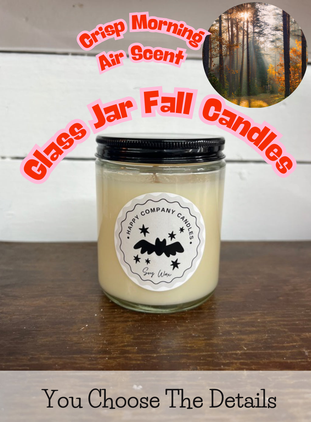 Glass Jar with Black Lid  Fall Scents (Choose details below)