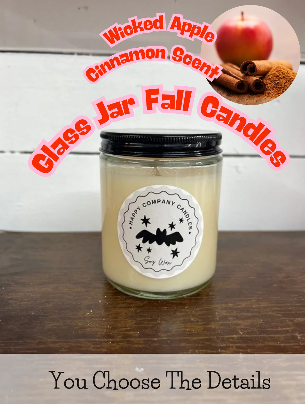 Glass Jar with Black Lid  Fall Scents (Choose details below)