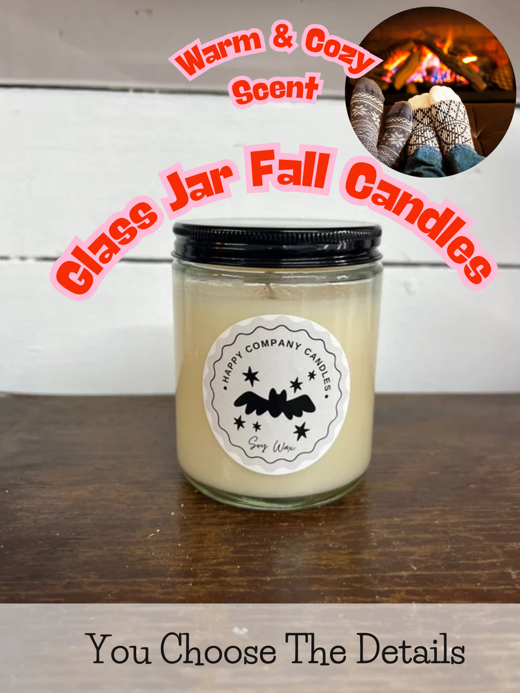 Glass Jar with Black Lid  Fall Scents (Choose details below)
