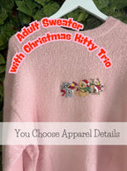 Adult Sweater with Christmas Kitty Trio