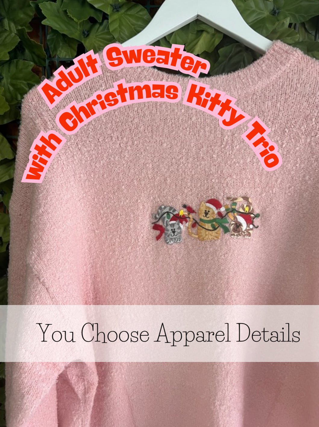 Adult Sweater with Christmas Kitty Trio