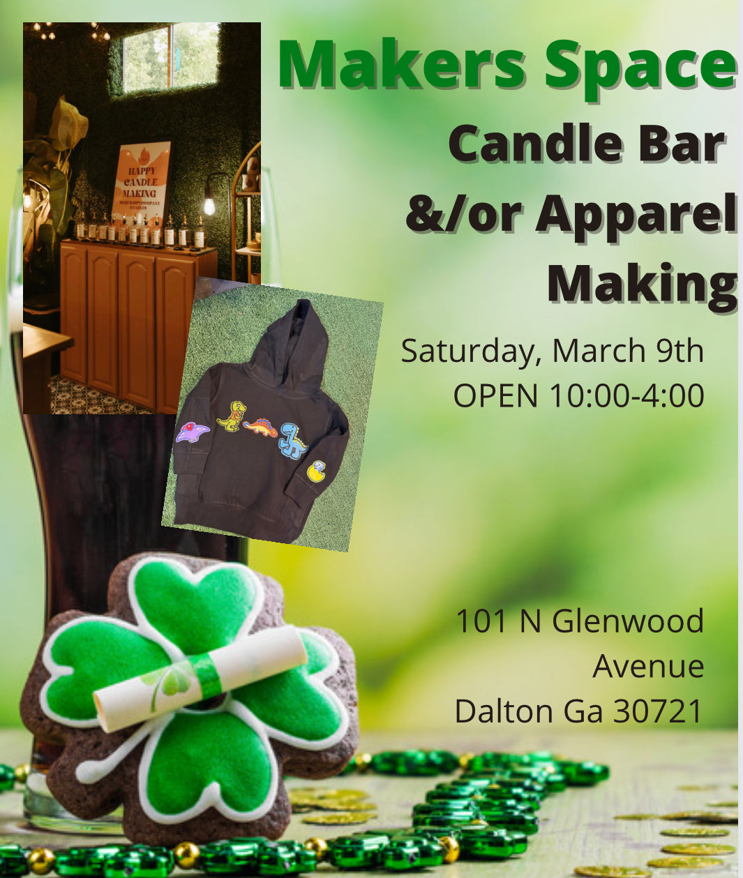 Makers Space (Candle Bar &/or Apparel Making) on Saturday 3/9