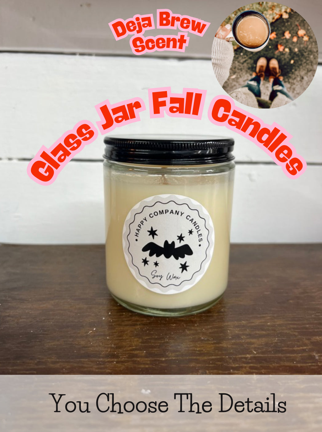 Glass Jar with Black Lid  Fall Scents (Choose details below)