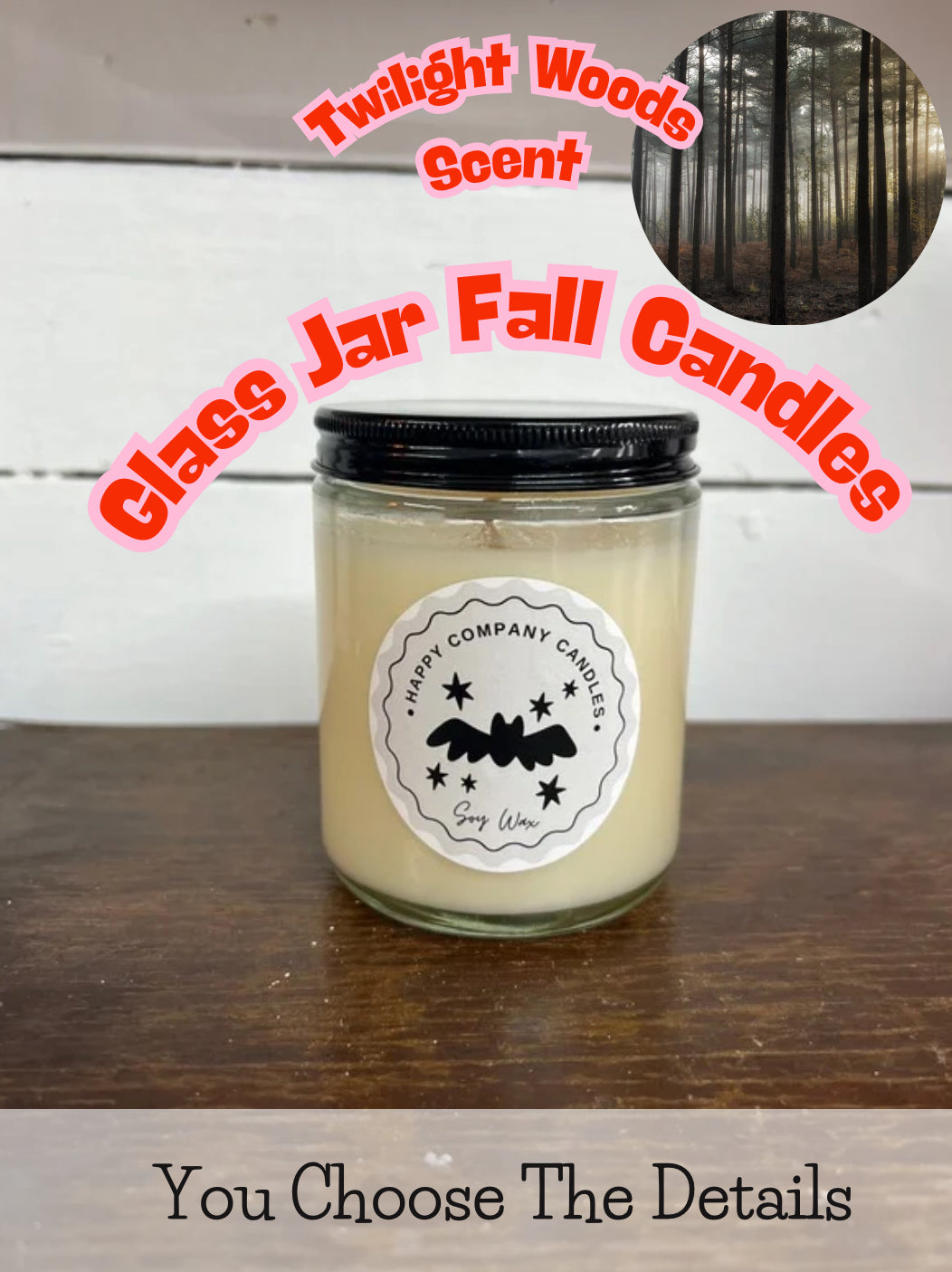 Glass Jar with Black Lid  Fall Scents (Choose details below)