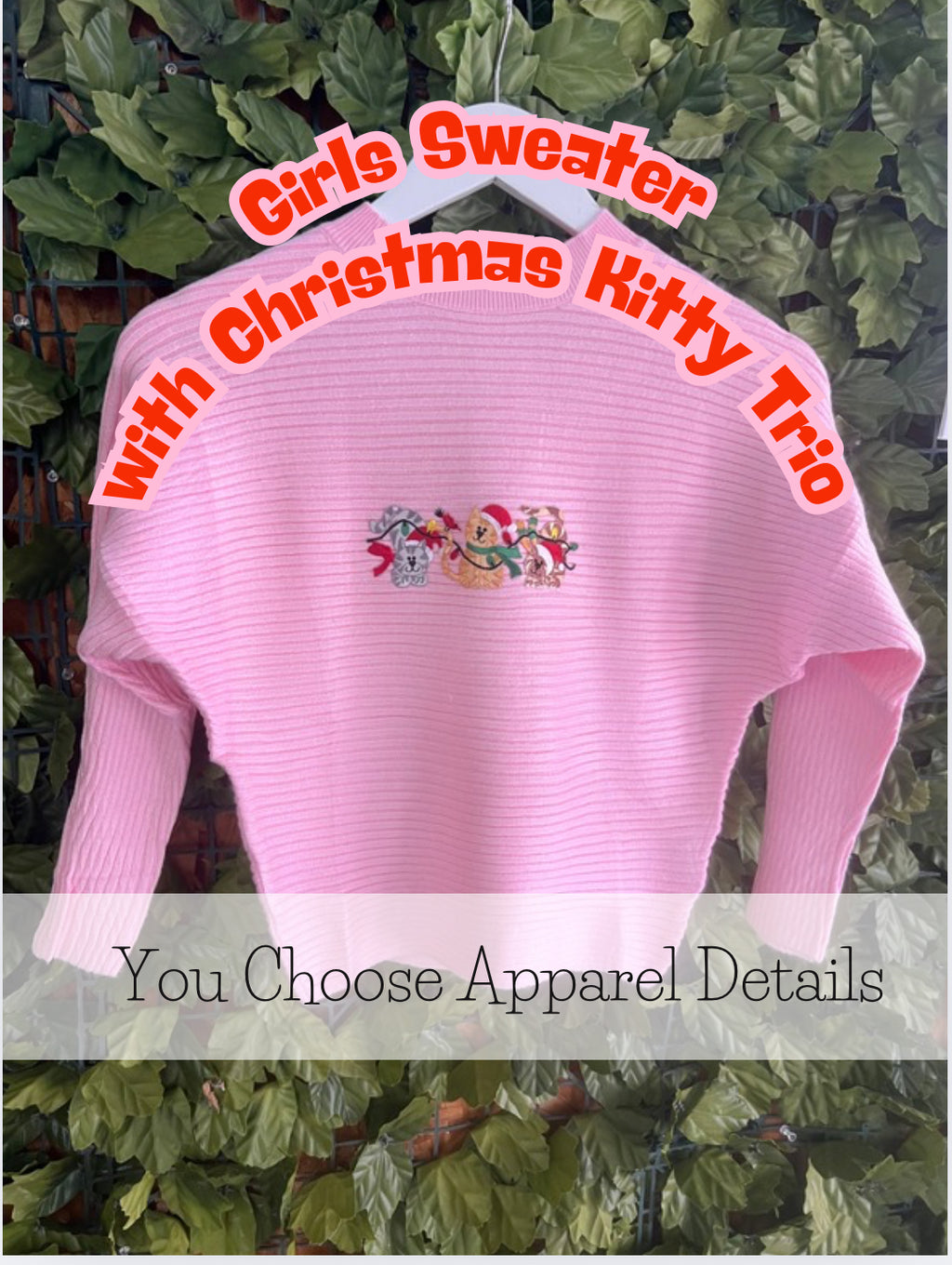 Girls Sweater with Christmas Kitty Trio