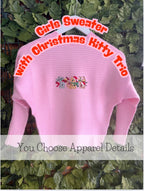 Girls Sweater with Christmas Kitty Trio