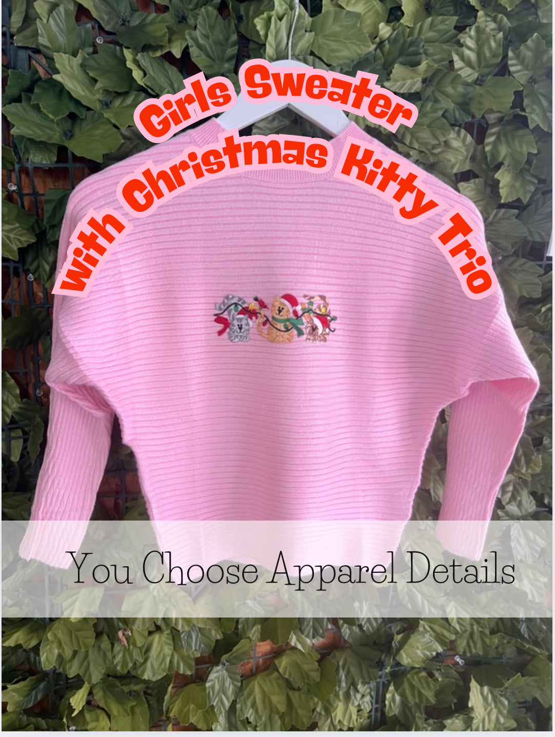 Girls Sweater with Christmas Kitty Trio