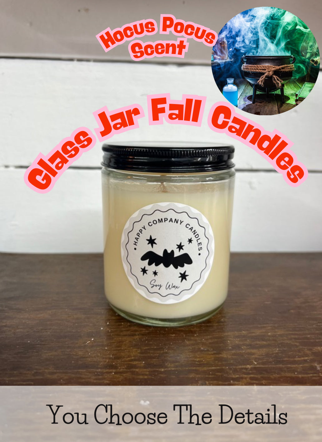 Glass Jar with Black Lid  Fall Scents (Choose details below)