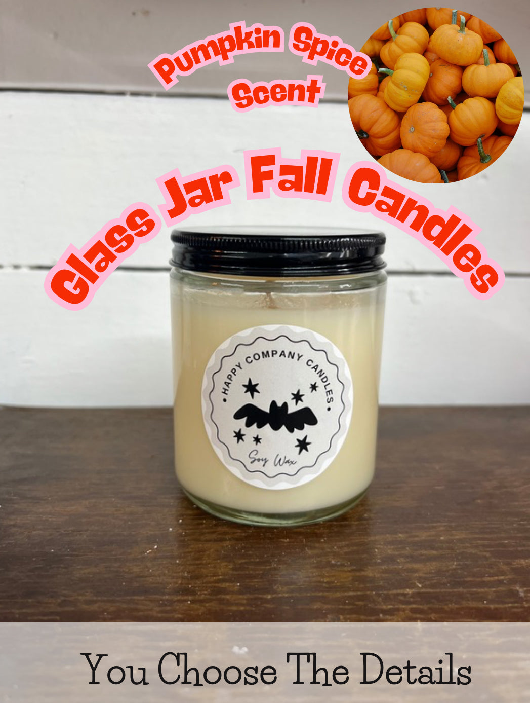 Glass Jar with Black Lid  Fall Scents (Choose details below)