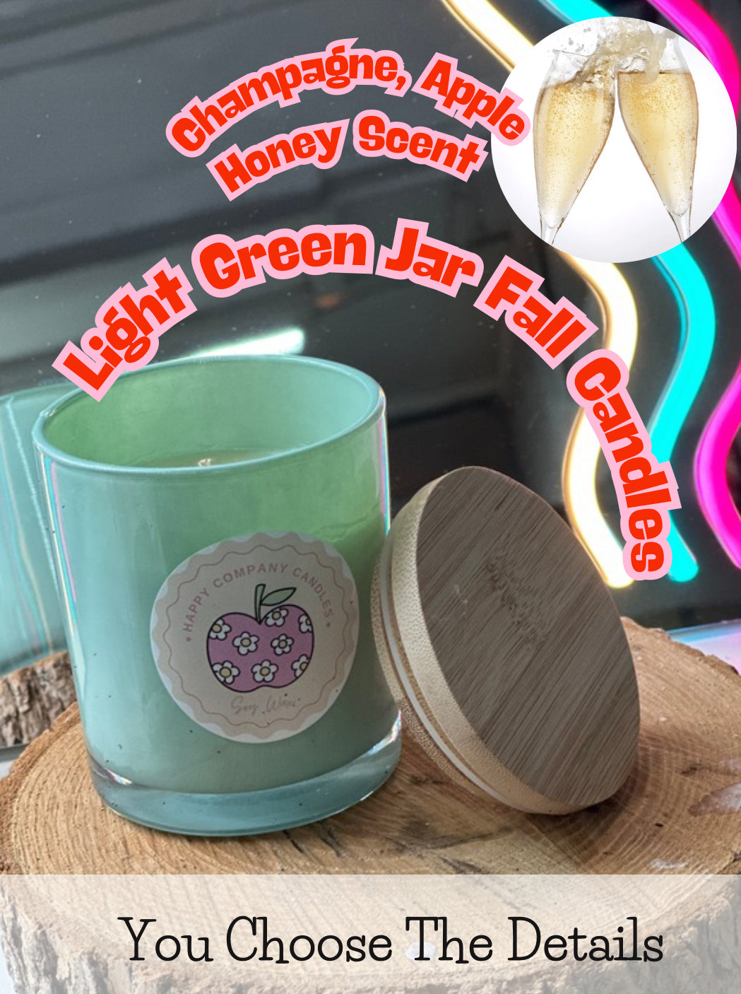 Light GreenJar with Bamboo Lid  Fall Scents (Choose details below)
