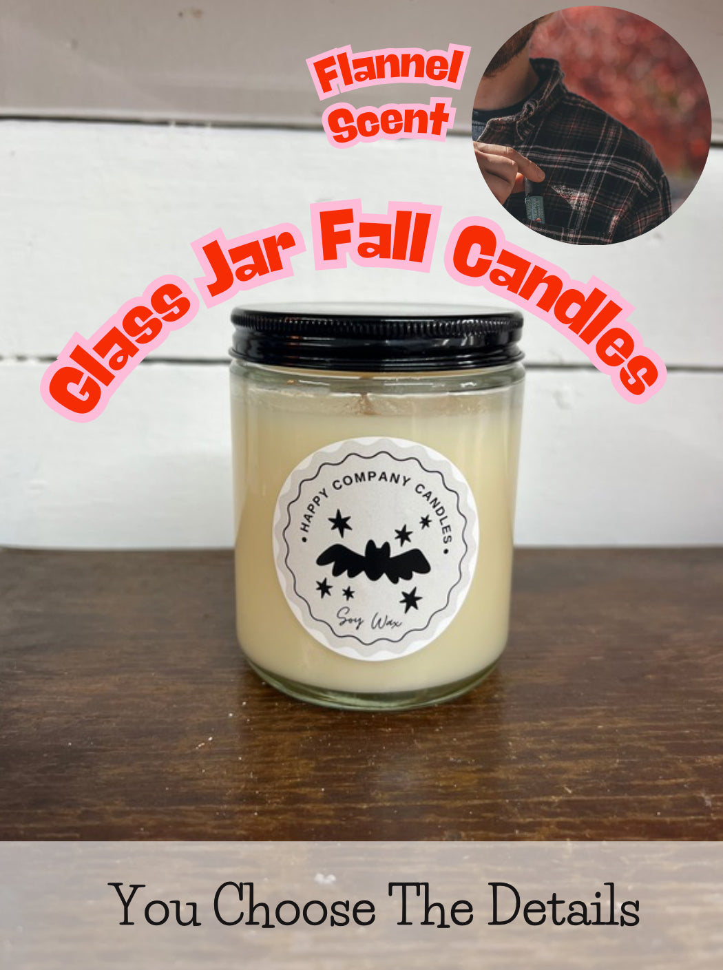 Glass Jar with Black Lid  Fall Scents (Choose details below)
