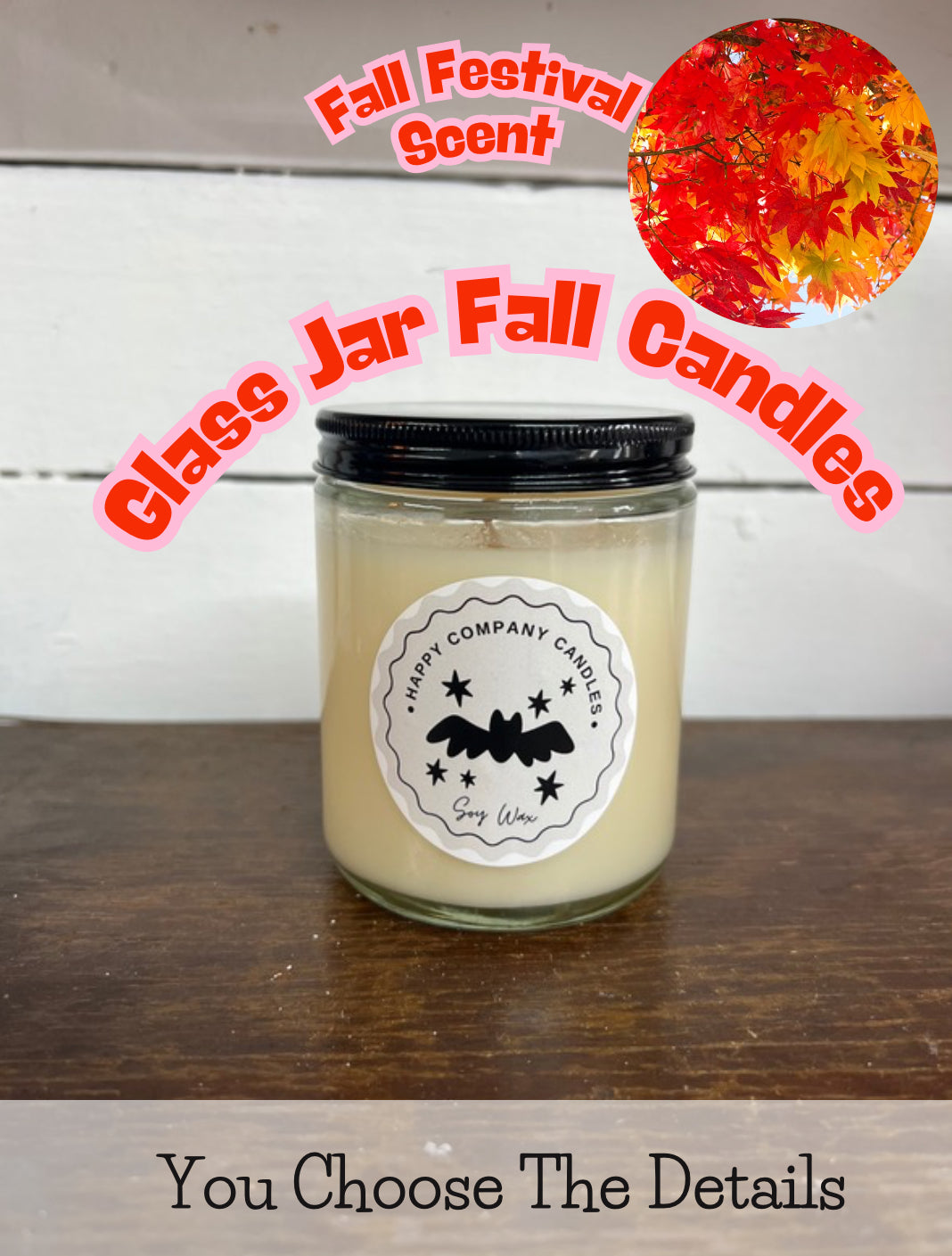 Glass Jar with Black Lid  Fall Scents (Choose details below)