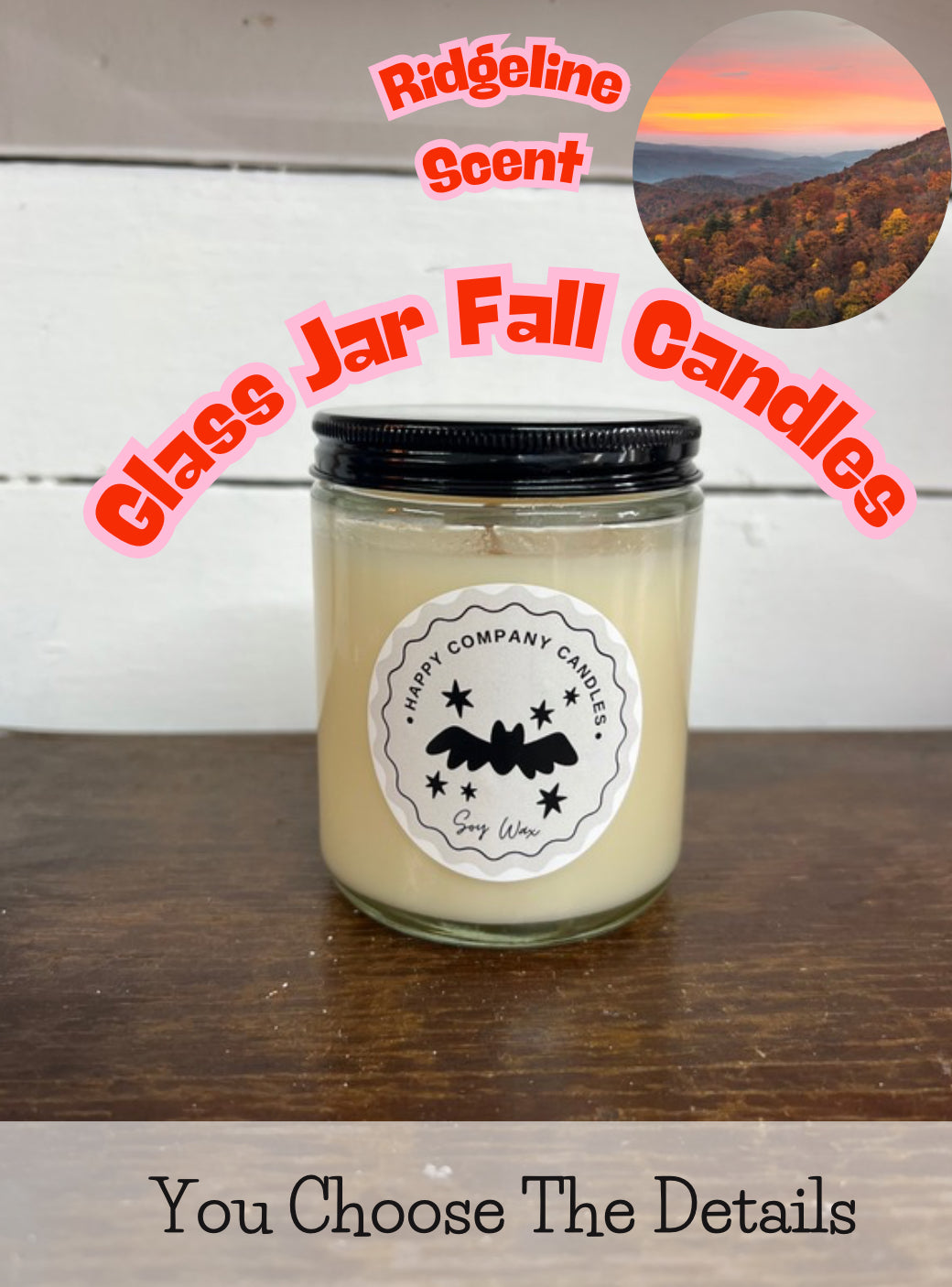Glass Jar with Black Lid  Fall Scents (Choose details below)
