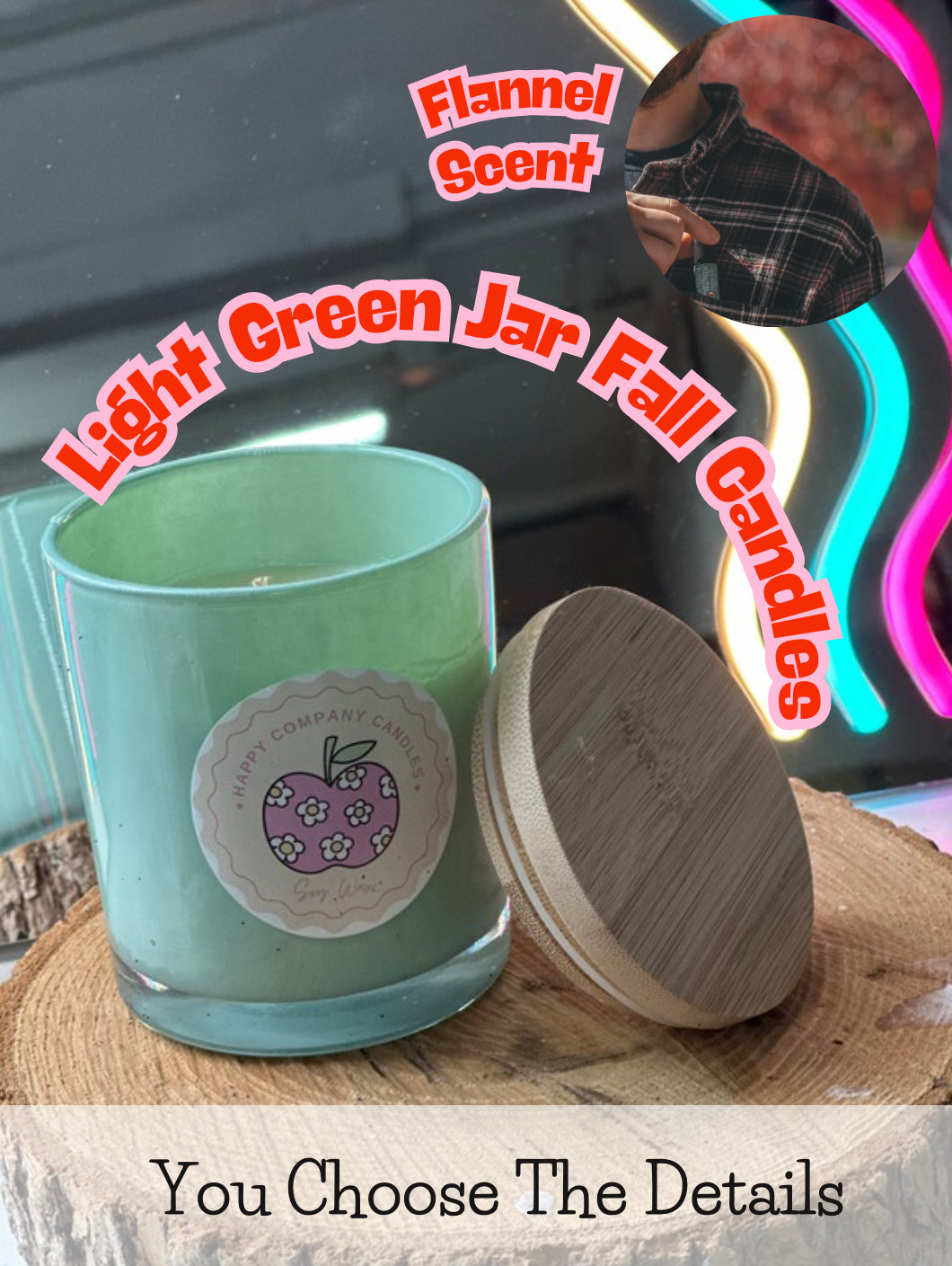 Light GreenJar with Bamboo Lid  Fall Scents (Choose details below)