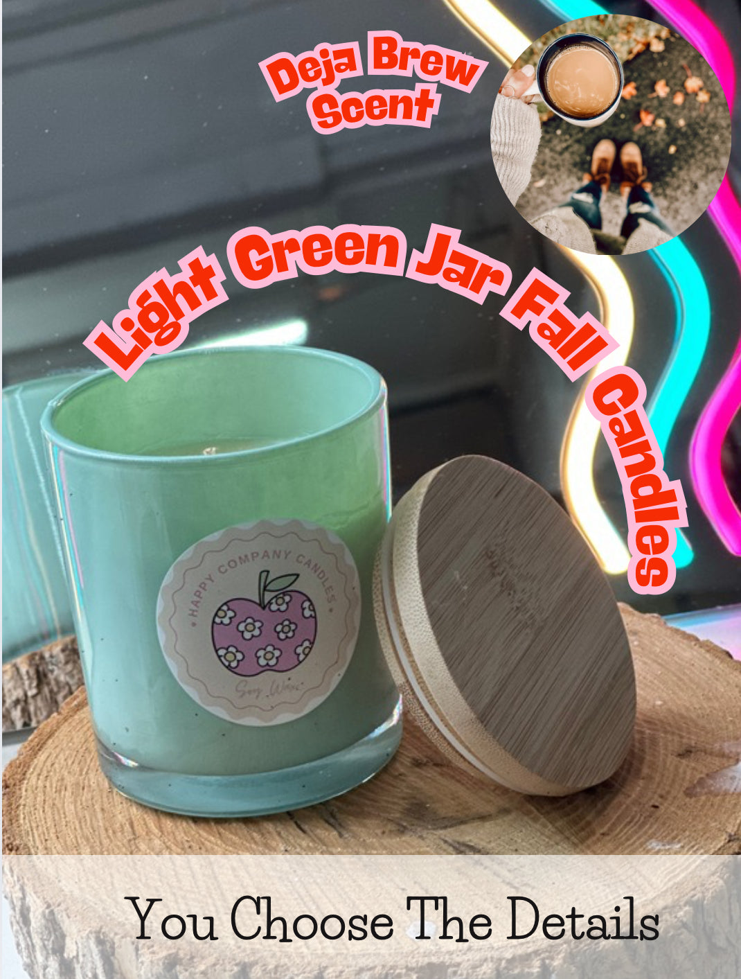 Light GreenJar with Bamboo Lid  Fall Scents (Choose details below)
