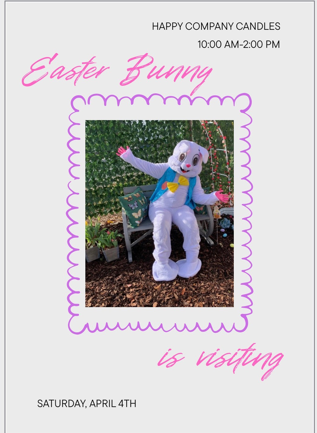Easter Bunny Visit & Workshops on April 4th  (Remember Quantity means number of people for this product)Picture opportunities free for all makers!