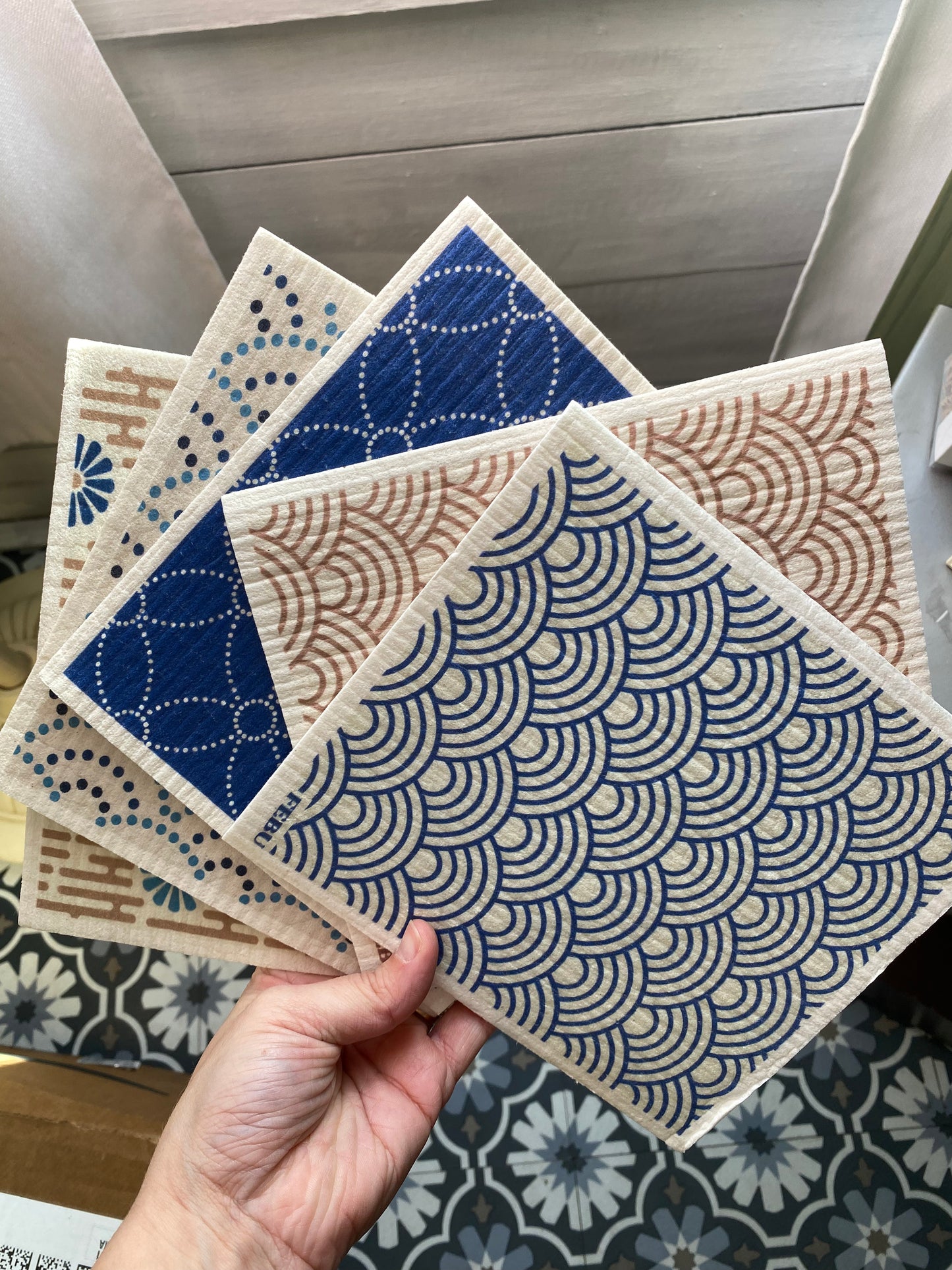 Swedish Dishcloths (Blue Geometric)